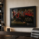 The Final Crown Spain football wall art mounted in a modern office with desk and shelving