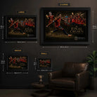 The Final Crown Spain World Champions framed wall art size guide showing Small to XL dimensions