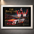 White-framed The Final Lap #17 Bathurst wall art featuring Kostecki, Hazelwood and the Shell V-Power Mustang.