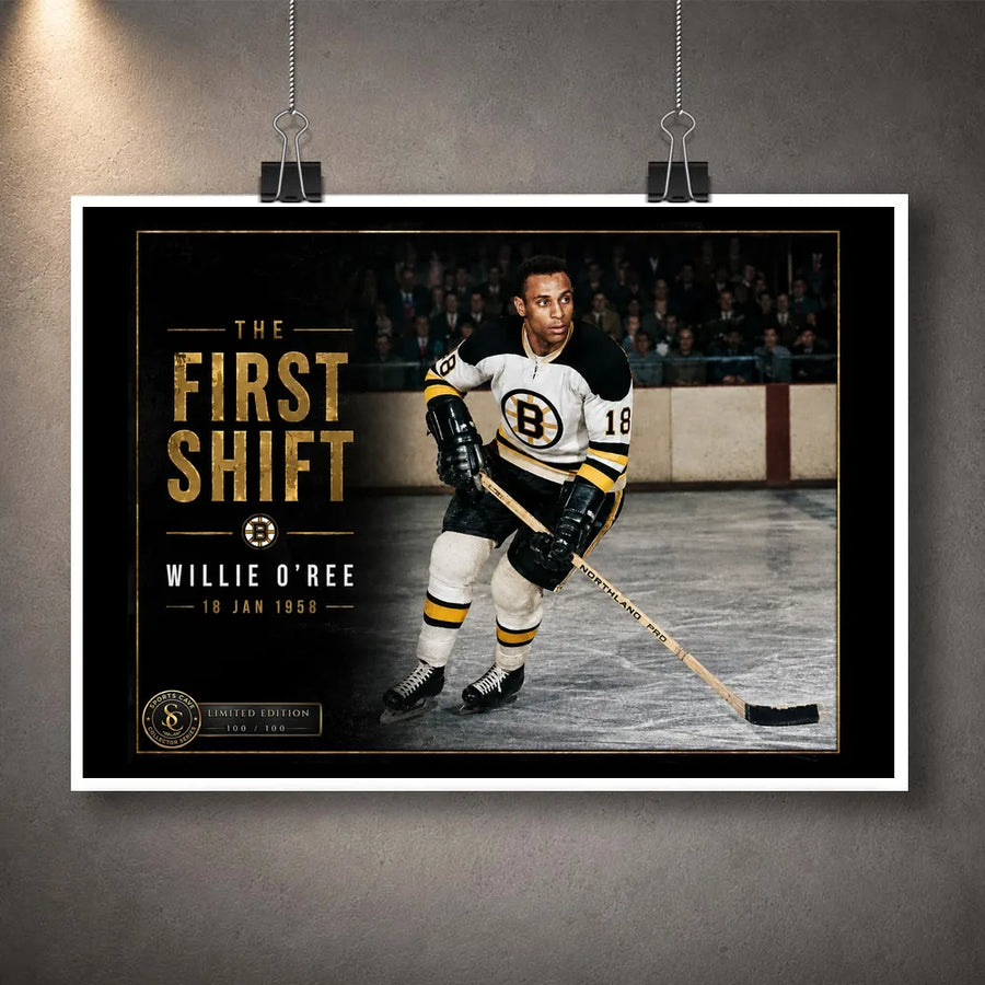 Unframed Willie O'Ree hockey wall art design featuring The First Shift artwork for flexible collector presentation.