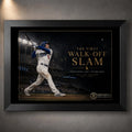 Black framed Freddie Freeman wall art featuring the 2024 World Series walk-off slam for a baseball collection.