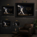 Freddie Freeman wall art size guide showing XL, L, M and S framed dimensions for the collector print.