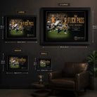 Benji Marshall wall art size guide showing Small, Medium, Large and X Large framed dimensions.