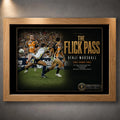 Oak framed Benji Marshall wall art featuring The Flick Pass from the 2005 Grand Final for a rugby league display.