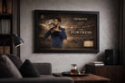 Novak Djokovic framed artwork displayed in modern living space, showcasing elite tennis success as man cave wall décor.