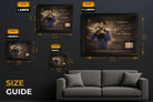 Size guide showing Novak Djokovic framed artwork dimensions across formats, helping choose the right premium sports collectibles.