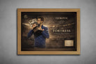 Oak-framed Novak Djokovic Australian Open champion artwork, warm classic finish showcasing elite tennis legacy as framed sports art.