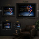 Matthew Schaefer wall art size guide showing framed XL, Large, Medium and Small dimensions in centimetres and inches.