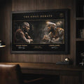 Michael Jordan and LeBron James NBA wall art in a professional office setting, limited edition basketball artwork for collectors.