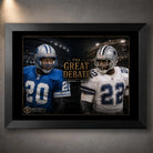 Black framed Sanders vs Smith NFL wall art featuring The Great Debate rivalry design for a sports room or collector wall.