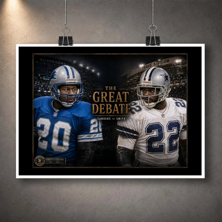 Unframed Sanders vs Smith NFL wall art design featuring The Great Debate rivalry artwork for a sports room or collector display.