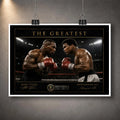 Unframed Tyson vs Ali boxing wall art print featuring both fighters squared up inside the ring.
