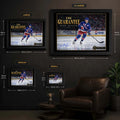 The Guarantee Mark Messier wall art size guide showing the available framed dimensions from small through extra large.