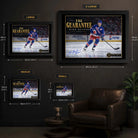 The Guarantee Mark Messier wall art size guide showing the available framed dimensions from small through extra large.