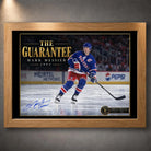 Oak framed Mark Messier wall art featuring The Guarantee hockey tribute against a neutral display wall.