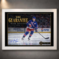 White framed Mark Messier wall art featuring The Guarantee hockey tribute against a neutral display wall.