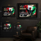 Andrea Kimi Antonelli wall art size guide showing available framed and unframed dimensions in four sizes.