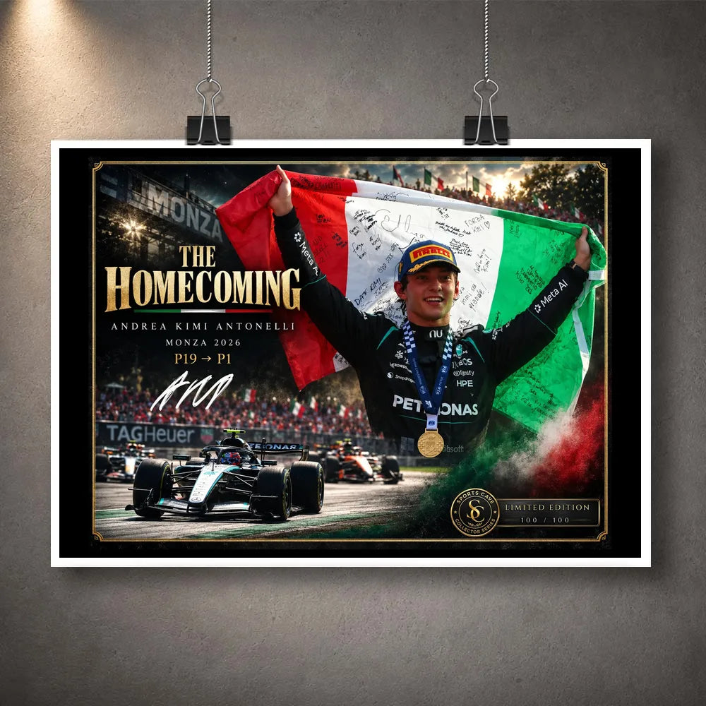 Unframed Andrea Kimi Antonelli Formula One wall art featuring The Homecoming Monza collector design.