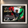 White framed Andrea Kimi Antonelli Formula One wall art featuring The Homecoming Monza collector design.