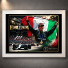 White framed Andrea Kimi Antonelli Formula One wall art featuring The Homecoming Monza collector design.