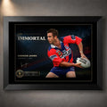 Black framed Andrew Johns wall art featuring The Immortal rugby league design for a sports room, office or collector display.