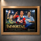 Oak framed The Immortal Andrew Johns rugby league wall art featuring Australia, Newcastle Knights and NSW Blues imagery.