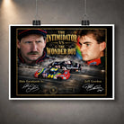 Unframed Dale Earnhardt Sr. and Jeff Gordon motorsport wall art design featuring The Intimidator vs The Wonder Boy.