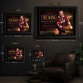 Wally Lewis wall art size guide showing Small, Medium, Large and X Large framed dimensions in centimetres and inches.