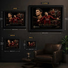 Size guide showing framed Cristiano Ronaldo sports wall art options from small through extra large for collectors.