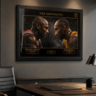 Michael Jordan and Kobe Bryant framed NBA wall art in a premium office setting with collector glass frame detail.