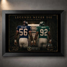 Black framed The Most Feared Taylor vs White NFL wall art featuring numbers 56 and 92 in a dark stadium tribute.