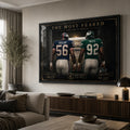 The Most Feared Taylor vs White NFL wall art displayed in a warm modern living room above a timber media console.