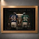 Oak framed The Most Feared Taylor vs White NFL wall art showing numbers 56 and 92 in a stadium tunnel tribute.