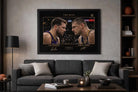 Luka Dončić vs Nikola Jokić framed MVP artwork displayed in modern man cave setup as stylish man cave wall décor