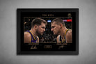 Black framed Luka Dončić vs Nikola Jokić MVP rivalry artwork in premium sports wall art design with bold contrast