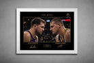 White framed Luka Dončić vs Nikola Jokić MVP artwork highlighting iconic NBA rivalry in clean sports wall art style