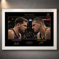 White framed sports wall art print with black artwork background and gold detailing