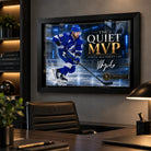 Nikita Kucherov wall art displayed in a modern office, framed in black for a clean hockey collector presentation.