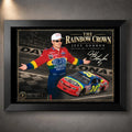 Black framed Jeff Gordon NASCAR wall art featuring The Rainbow Crown design for motorsport collectors.