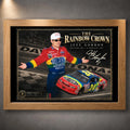 Oak framed Jeff Gordon NASCAR wall art featuring The Rainbow Crown design for motorsport collectors.