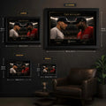 Jeter vs Ortiz framed baseball wall art size guide showing Small Medium Large and XL dimensions
