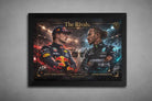 Black framed Max Verstappen World Champion Red Bull F1 print, premium framed sports collectibles.