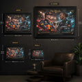 Size guide for The Rivals Verstappen vs Hamilton framed motorsport wall art showing all Sports Cave dimensions.