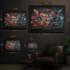 Size guide for The Rivals Verstappen vs Hamilton framed motorsport wall art showing all Sports Cave dimensions.