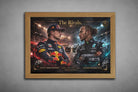 Oak framed Max Verstappen World Champion Red Bull F1 print, limited edition sports prints design.