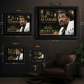 Bill Russell wall art size guide showing the available framed and unframed dimensions from small through extra large.