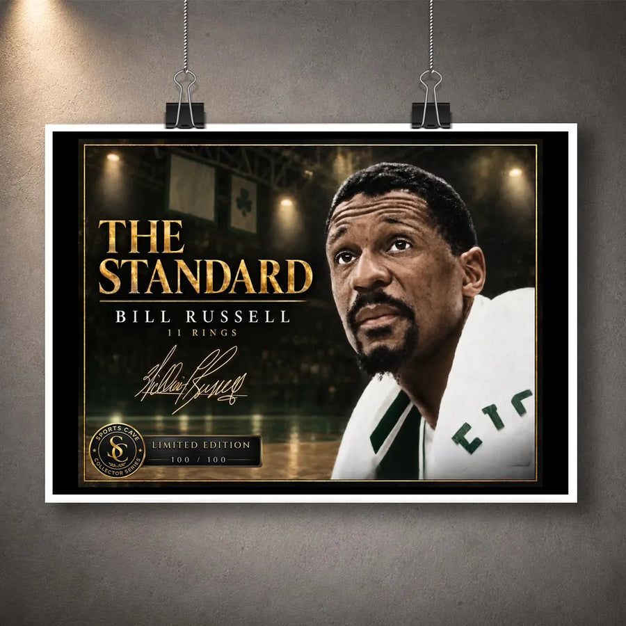 Unframed Bill Russell basketball wall art featuring The Standard collector design presented without a frame.