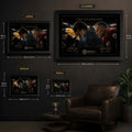 Size guide for The Standard Bobby Orr vs Gordie Howe framed hockey wall art in Small, Medium, Large and XL.