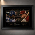 Black framed Sosa vs McGwire Summer of ’98 baseball wall art, a premium limited edition sports collectible.