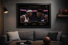 Lifestyle display of SGA vs Anthony Edwards framed artwork in modern interior, perfect man cave wall décor for NBA fans.